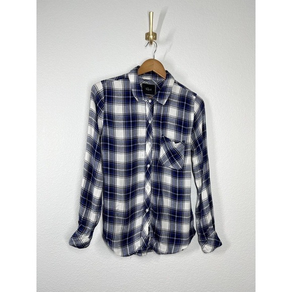 Rails Plaid Button Down Flannel Top XS Long Sleeves Soft Blue White Black - Picture 1 of 5